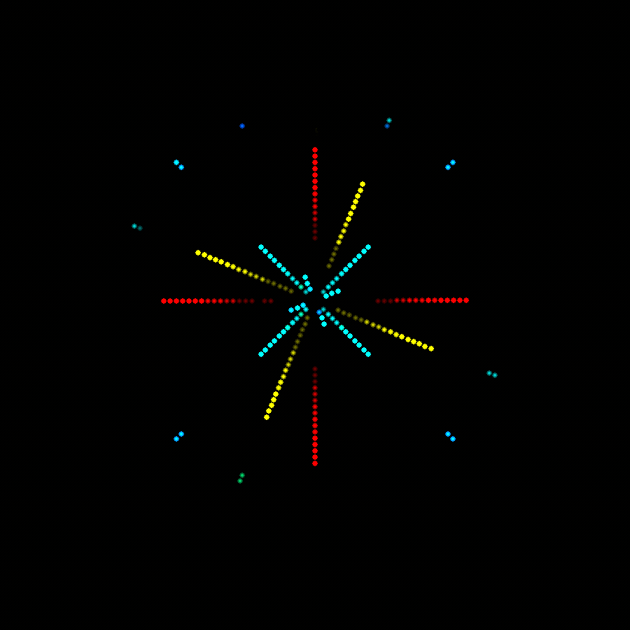 Animated preview of a firework light effect, with colour radiating outward from the central hub along every bar at once.