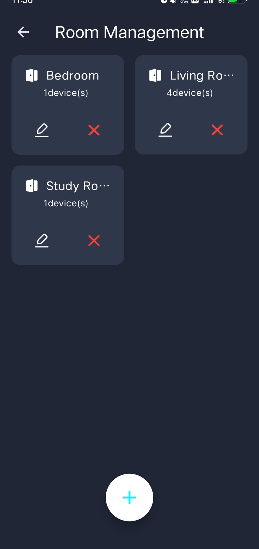 iMeshting room management list with room rename, delete and add controls