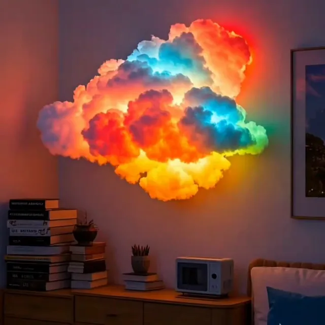A cotton cloud light with colour flowing through the addressable pixels inside.